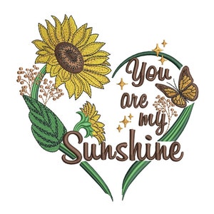 Sunflower Machine Embroidery Design, You are my Sunshine Embroidery patterns , Heart embroidery, 5 sizes. image 9