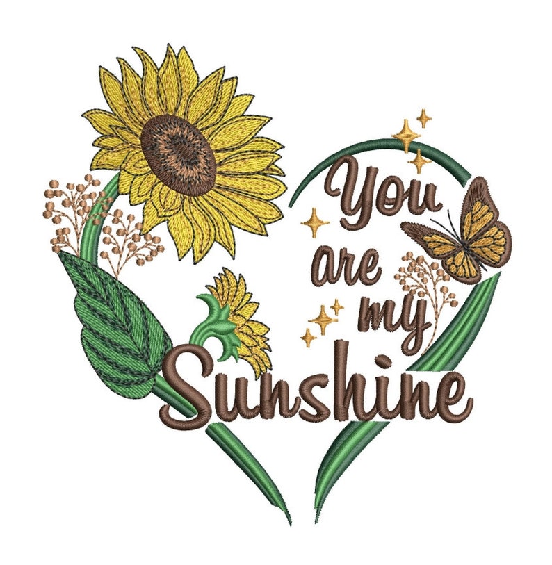 Sunflower Machine Embroidery Design, You are my Sunshine Embroidery patterns , Heart embroidery, 5 sizes. image 9