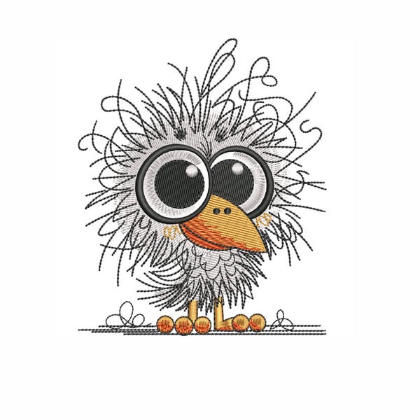 Diseño de bordado de pájaro divertido, archivo de máquina adorable (descarga instantánea)