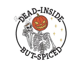 Skelet pompoenkop borduurontwerp: Halloweenkruiden (directe download)