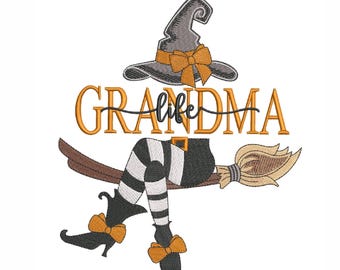 Witch Grandma Embroidery Design: Halloween Machine Embroidery (7 Sizes) (Instant Download)
