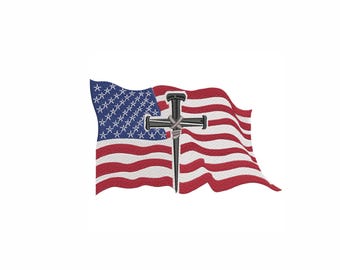 Diseño de bordado con la cruz de la bandera cristiana de EE. UU.: archivo de bordado a máquina patriótico (descarga instantánea)