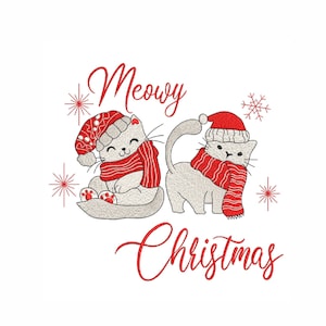 Funny Meowy Christmas embroidery design, Christmas Cat  embroidery design, 5 sizes, Instant download.