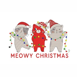 Funny Meowy Christmas embroidery design, Christmas Cat  embroidery design, 5 sizes, Instant download.