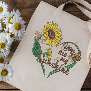 Sunflower Machine Embroidery Design, You are my Sunshine Embroidery patterns , Heart embroidery, 5 sizes. image 6