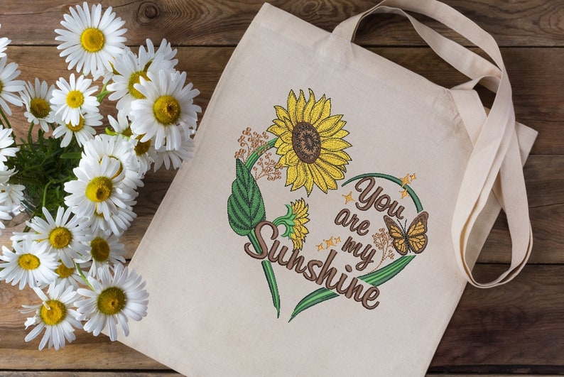 Sunflower Machine Embroidery Design, You are my Sunshine Embroidery patterns , Heart embroidery, 5 sizes. image 6