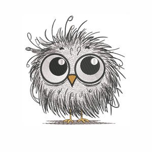 Cute Fluffy Owl Embroidery Design, Big Eyes Bird Machine Embroidery, 6 Sizes Included, Instant download.