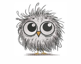 Fluffy Owl Embroidery Design: Big Eyes Bird Machine Embroidery (6 Sizes, Instant Download