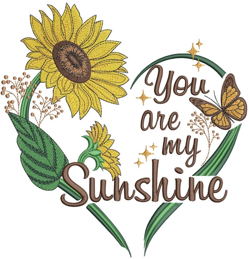 Sunflower Machine Embroidery Design, You are my Sunshine Embroidery patterns , Heart embroidery, 5 sizes. image 8