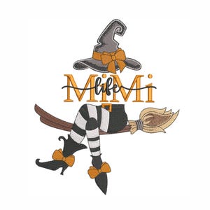 Mimi Witch embroidery design, Halloween embroidery, 7 sizes, instant download.