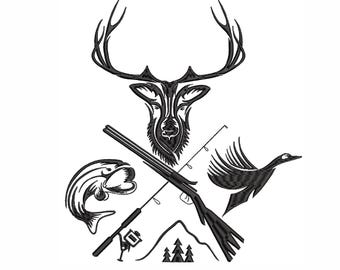 Deer and Duck Hunting Embroidery Design: 6 Sizes (Instant Download)