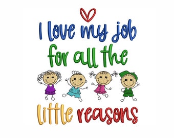 Teacher Gift Embroidery Design, I Love My Job, 4 Sizes (Instant Download)