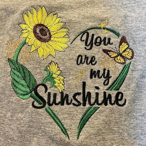 Sunflower Machine Embroidery Design, You are my Sunshine Embroidery patterns , Heart embroidery, 5 sizes. image 3