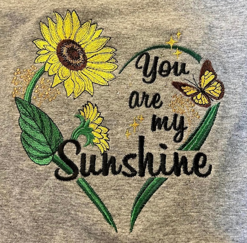 Sunflower Machine Embroidery Design, You are my Sunshine Embroidery patterns , Heart embroidery, 5 sizes. image 3