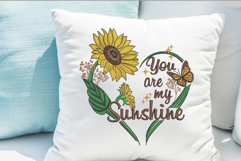 Sunflower Machine Embroidery Design, You are my Sunshine Embroidery patterns , Heart embroidery, 5 sizes. image 7