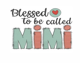 MIMI Embroidery Design: Grandma Nickname Stitch, Heart Applique (Digital Download)