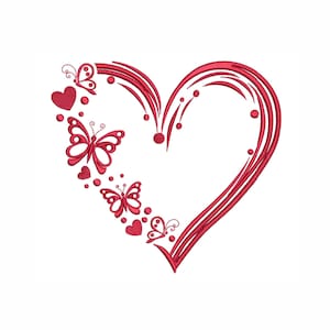 Herz mit Schmetterling, Stickdatei Love, 4 Größen, sofort download.