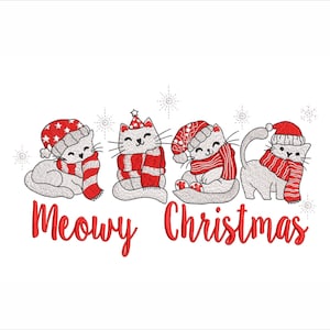 Funny Meowy Christmas Cat Embroidery Design: 5 Sizes (Instant Download)