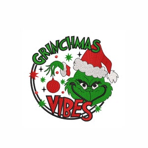 Design de bordado Grinchmas Vibes: arquivo para máquina de Natal (7 tamanhos)