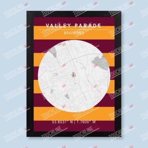 Valleiparade | Bradford-stad | EFL | Digitale stadionkaart afdrukken | A4