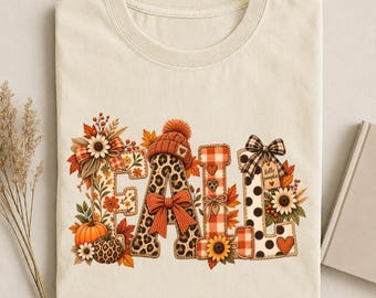 Coquette Fall Patchwork Shirt, Faux Embroidery Pumpkin Comfort Colors 1717 Tee, Leopard Plaid Autumn Graphic Top, Thanksgiving Season Gift S