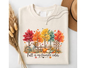 Fall Is My Favorite Color Shirt, Watercolor Autumn Graphic Tee, Cozy Fall Shirt, Pumpkin Bicycle Tee, Harvest Thanksgiving T Shirt