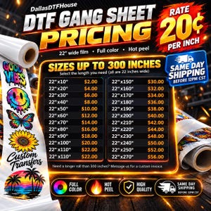 Custom DTF Gang Sheet, Full Color Hot Peel Heat Transfers, 22 inch Wide Film image 1