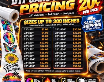 Custom DTF Gang Sheet, Full Color Hot Peel Heat Transfers, 22 inch Wide Film