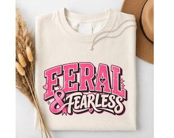 Feral And Fearless Shirt, Comfort Colors 1717 Breast Cancer Shirt, Pink Ribbon Graphic Tee, Cancer Survivor Gift, Fighter Awareness Shirt