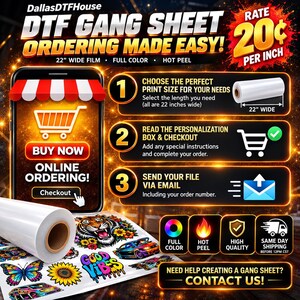 Custom DTF Gang Sheet, Full Color Hot Peel Heat Transfers, 22 inch Wide Film image 7