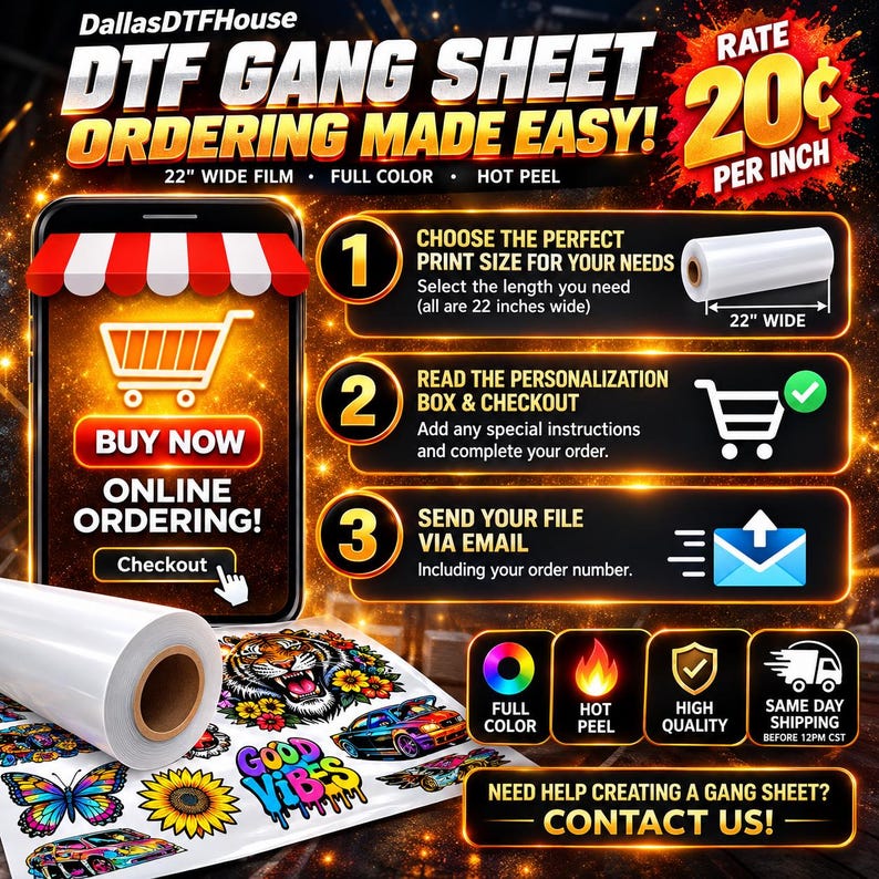 Custom DTF Gang Sheet, Full Color Hot Peel Heat Transfers, 22 inch Wide Film image 7