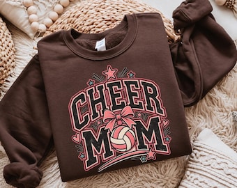 Cheer Mom Sweatshirt, Gildan 18000 Cheerleader Mom Crewneck, Game Day Volleyball Cheer Bow Sweater, Proud Sports Mom Gift Tee