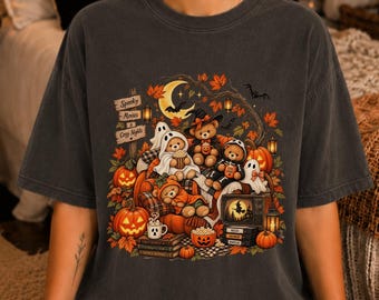 Cozy Halloween Shirt, Spooky Movie Night Comfort Colors Tee, Cute Teddy Bear Pumpkin Shirt, Fall Spooky Season Graphic Tee