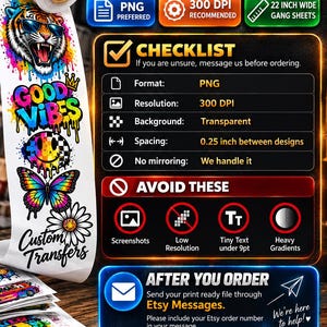 Custom DTF Gang Sheet, Full Color Hot Peel Heat Transfers, 22 inch Wide Film image 6