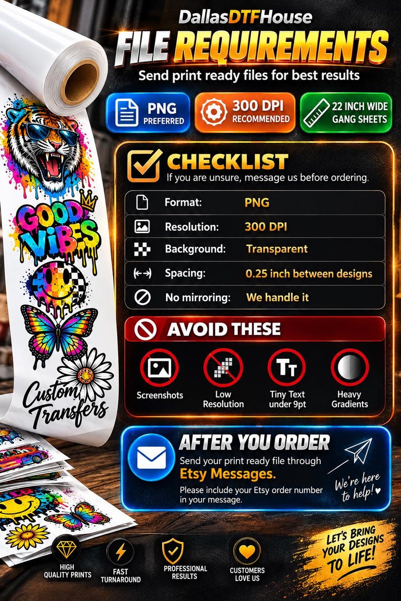 Custom DTF Gang Sheet, Full Color Hot Peel Heat Transfers, 22 inch Wide Film image 6