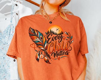 Every Child Matters Shirt, Orange Day Tee, Indigenous Feather T-Shirt, Native Handprint Graphic Tee, I Wear Orange Equality Sweatshirt