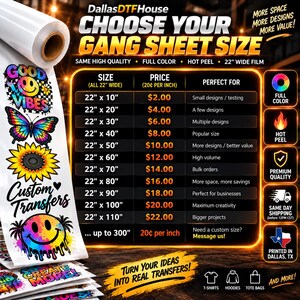Custom DTF Gang Sheet, Full Color Hot Peel Heat Transfers, 22 inch Wide Film image 3
