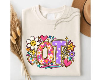 OT Shirt, Occupational Therapy Comfort Colors 1717 Tee, Groovy Doodle OT Student Shirt, Cute Pediatric Therapist Gift Graphic Top