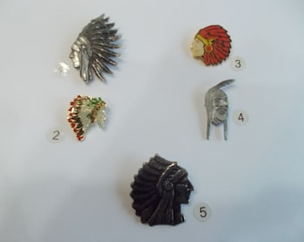 BEAUTIFUL~Vintage~Indian Chief~Pin~Large~Native American Chief~Jewelry~Biker~Accessory~Motorcycle~Cowboy~Your Choice