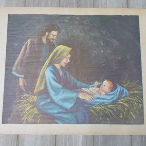 Antique~Sunday School~Poster~Prints~50&#39;s-60&#39;s~Set of 5~Prints~23&quot; x 19&quot;~Wall Hanging~Christian~Catholic~Religious~Children~Baby Jesus~Art