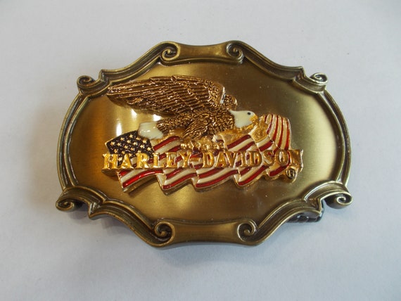 Harley-Davidson Eagle Emblem Belt Buckle - Gold & Orange Harley Davidson Flying Eagles Gold Belt Buckle – Buckle My Belt main image 4