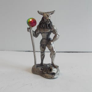 Fantasy~Pewter~Figurine~Minotaur~80&#39;s~90s~Collectable~Crystal Ball~Warrior~Knight~SIGNED~WAPW~England~3 3/4&quot;~Tall
