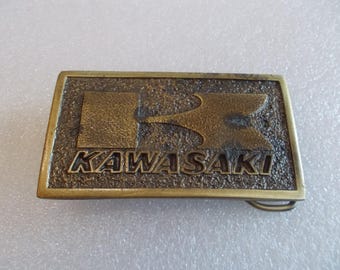 Vintage~Kawasaki~Motorcycle~Belt Buckle~1975~Brass~Accessory~Jewelry~Collectable~Nice~Old~Buckle~Gift