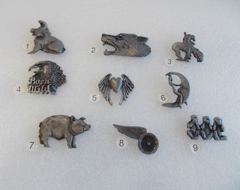 Vintage~Biker~Pins~Motorcycle~Badge~Large~Pewter~Pins~NICE~Biker Accessory~Hog~Wolf~Wings Heart~Eagle~Jewelry~Collectable~Your Choice----05