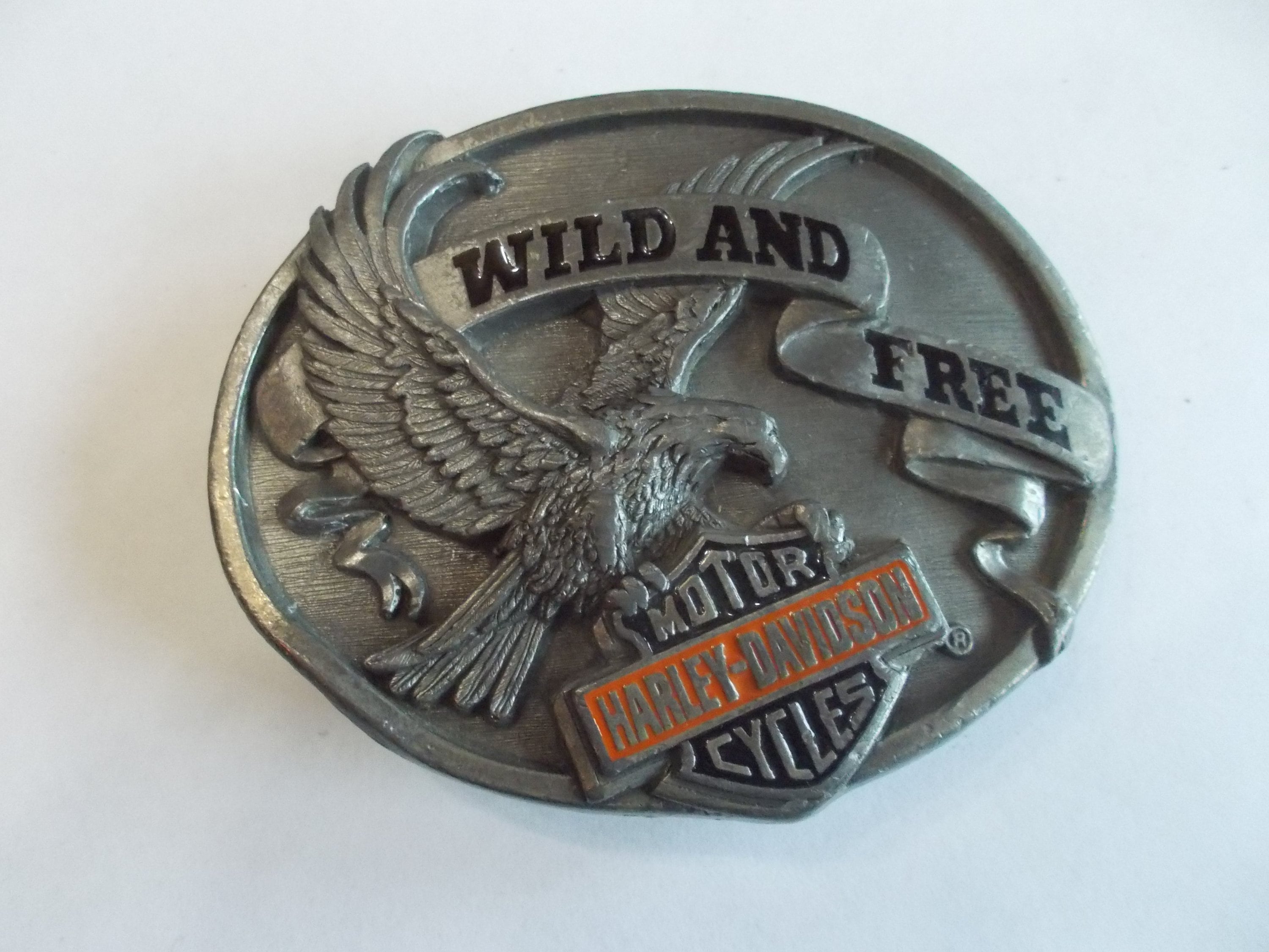 Boucle De Ceinture Harley Davidson Vintage 1992 - Design Eagle Wings Harmony - Métal Argenté - USA