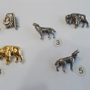 NICE~Vintage~Western~Indianer~Tier~Anstecknadel~Häuptling~Büffel~Wolf~Schmuck~Anstecker~PEWTER~Biker~Accessoire~Motorrad~Cowboy~Ihre Wahl~USA