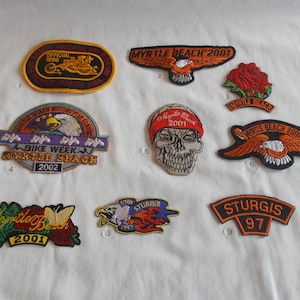 Vintage~Biker~Motorcycle~Patch~Jacket~Vest~Patch~Badge~Sturgis~Myrtle Beach~etc.~1997-2003~Your Choice~Embroidered~Biker~Accessory~~~~012