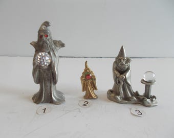 Fantasy~Pewter~Figurines~80s~Collectable~Wizard~Magician~Merlin~Red Eyes~Crystal Ball~Signed~2 1/2"~Your Choice~P