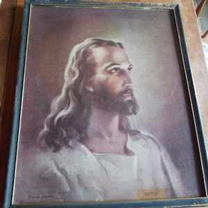 Jesus~Framed~Lithograph~Original~1941~Print~Antique~Warner Sallman~Wood Frame~21&quot; x 17&quot;~Wall Hanging~Christian~Catholic~Religious~Framed Art