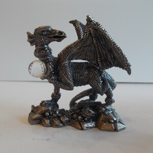 Large~Fantasy~Pewter~Dragon~Figurine~90s~WAPW~England~Collectable~Magic~Dragon~Original~Box~Crystal Ball~3 1/4&quot;Tall~Weighs~1lb.+~Signed